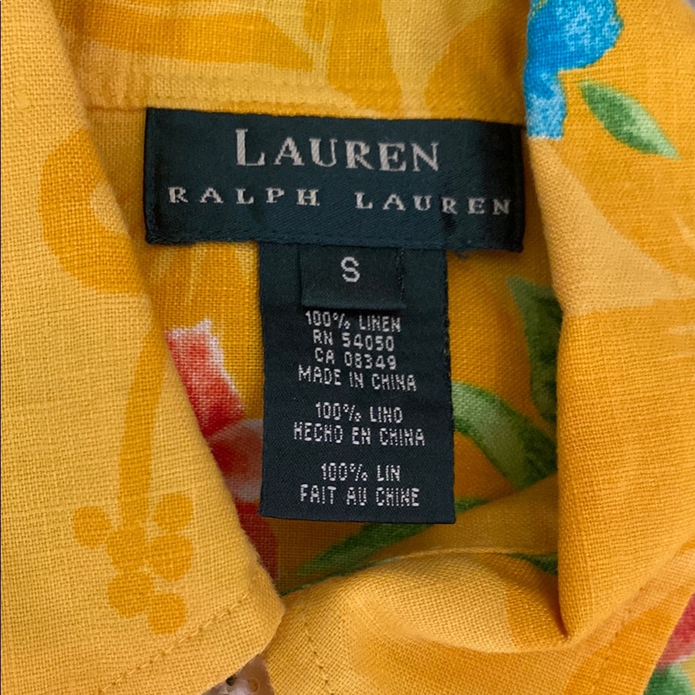 Vintage Ralph Lauren linen floral Yellow high-waisted shorts and top, S - Picture 2 of 15